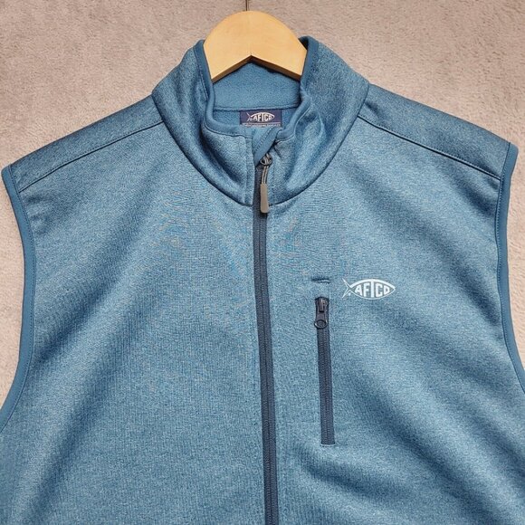 AFTCO Vest Mens Large Blue AFTech Performance Fleece Zip Pockets Fishing Casual - Picture 3 of 8